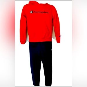 Red Champion Hoodie, embroidered logo size Youth L and Champion YL Black joggers